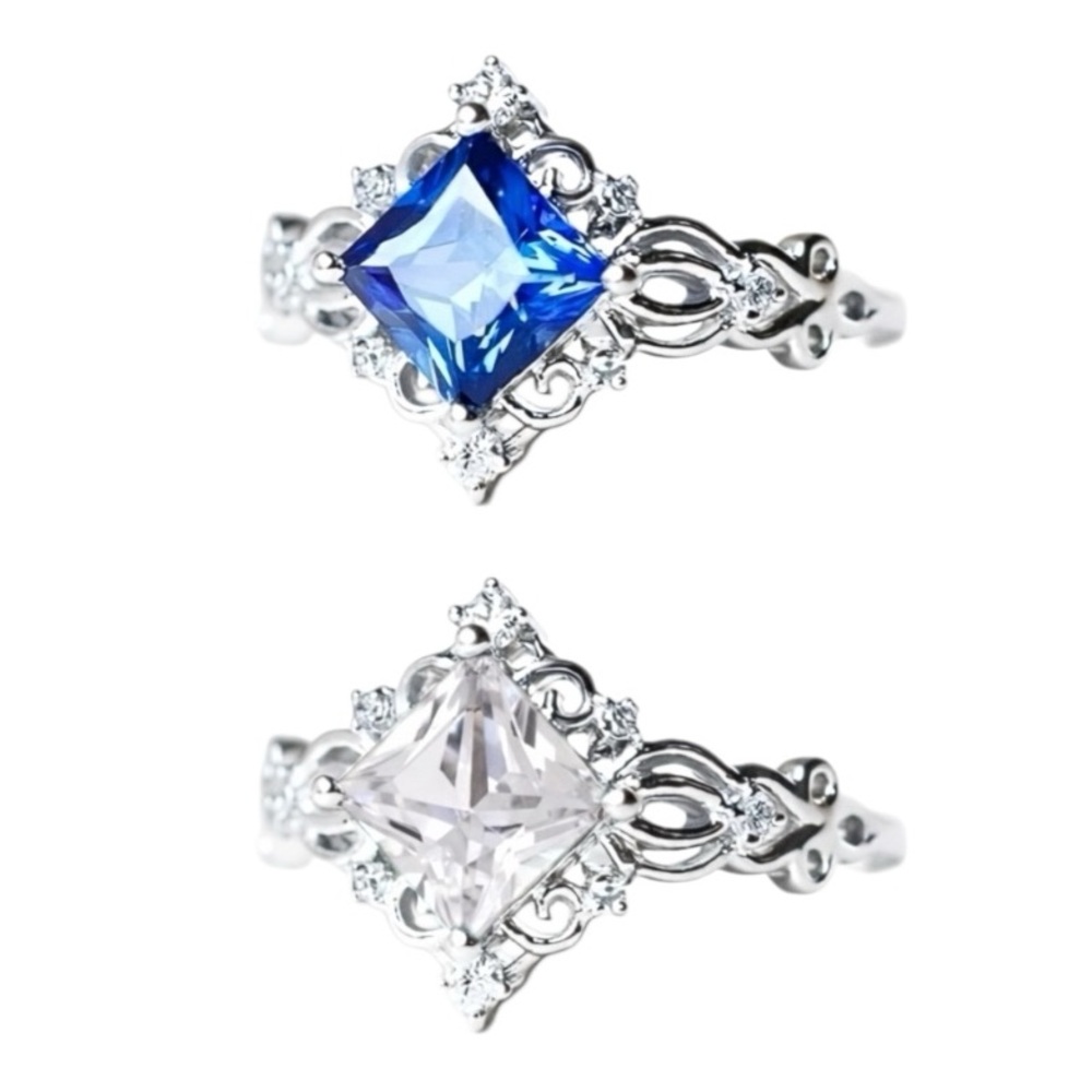 Dainty Blue Silver Victorian Inspired Ring